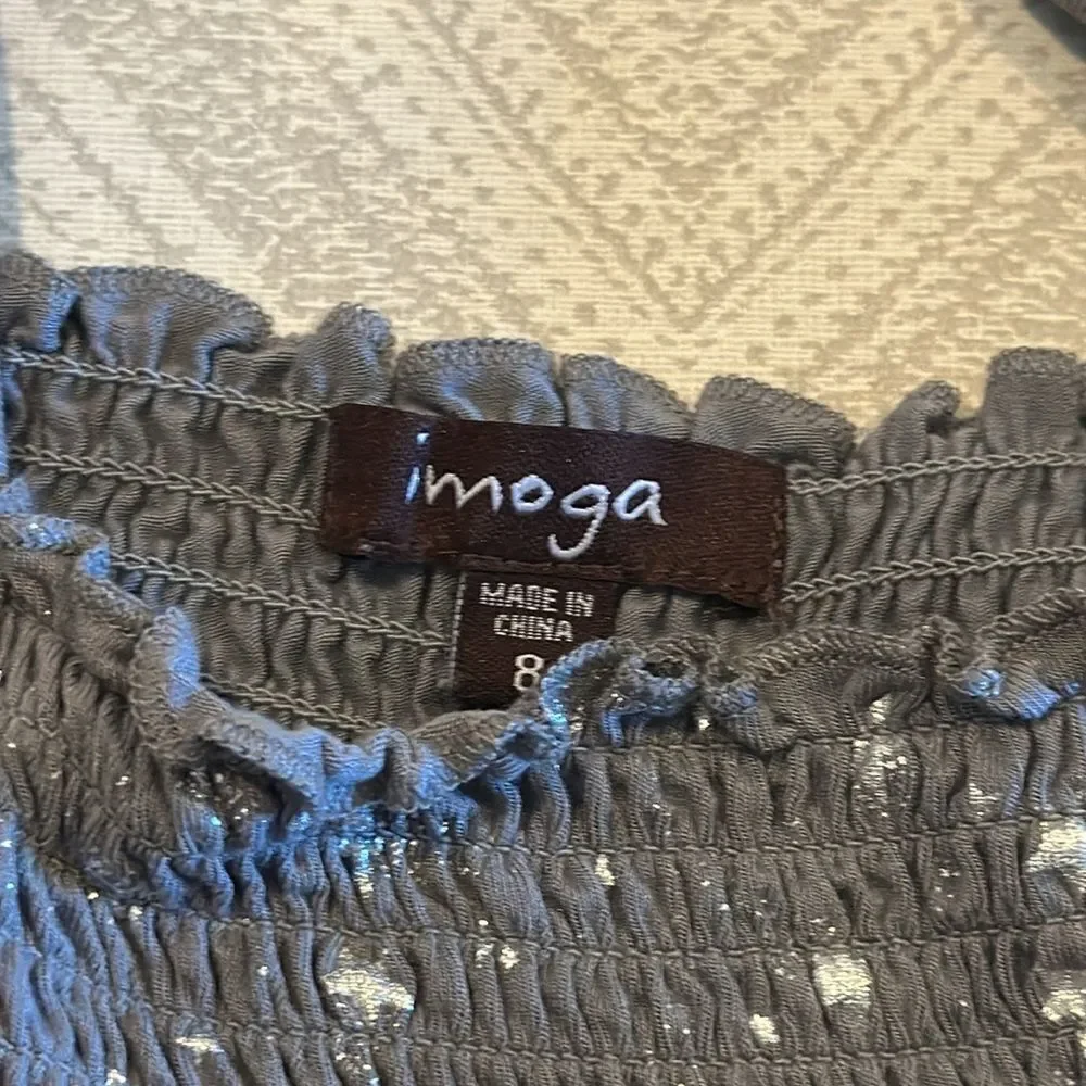 Imoga Girls Grey Tank Dress with Silver Stars - Size 8